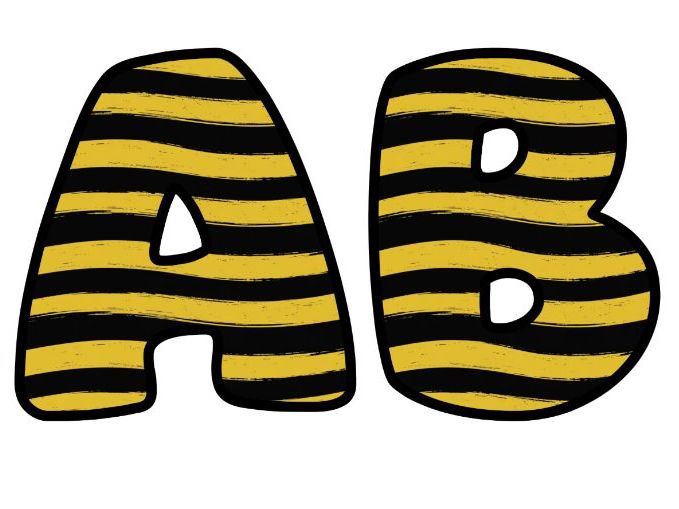 Bee Yellow Stripes Classroom Display | Lettering Set | Upper & Lowercase, 0-9 and Signs
