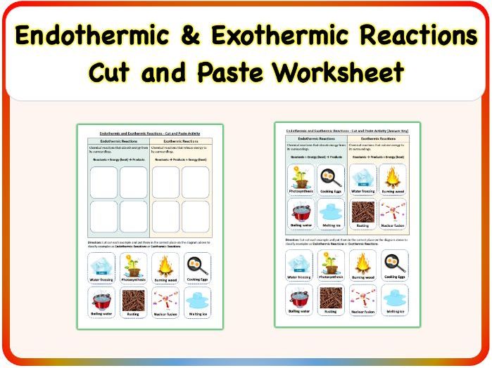 Endothermic and Exothermic Reactions - Cut and Paste Worksheet, Printable PDF