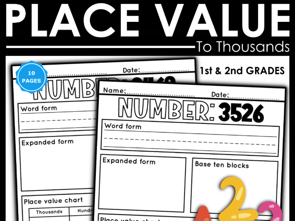 Place Value to Thousands - Year 2 Maths Worksheets | Chart, Blocks & Forms Practice