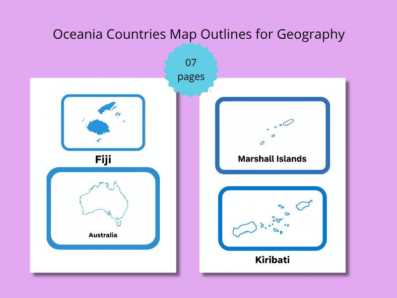 Oceania Countries Map Outlines for Geography