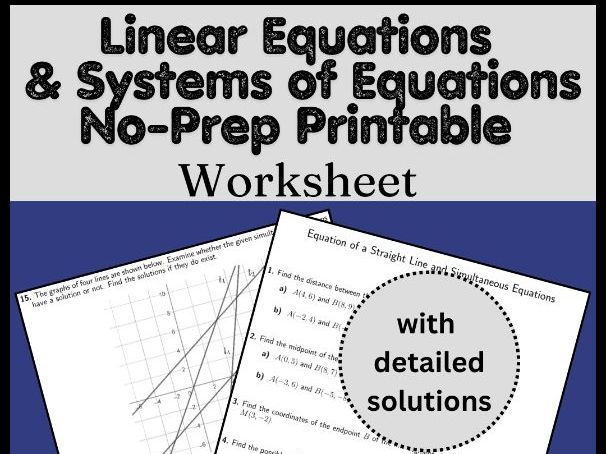 Linear Equations & Systems of Equations No-Prep Printable Worksheet