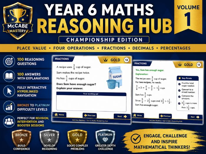 Year 6 Maths Reasoning - 100 questions - Fractions, Decimals, Percentages,
