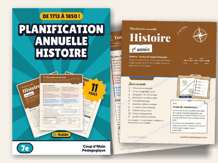 French Year Long Plan Grade 7 Ontario History | Planif annuelle Histoire 7e