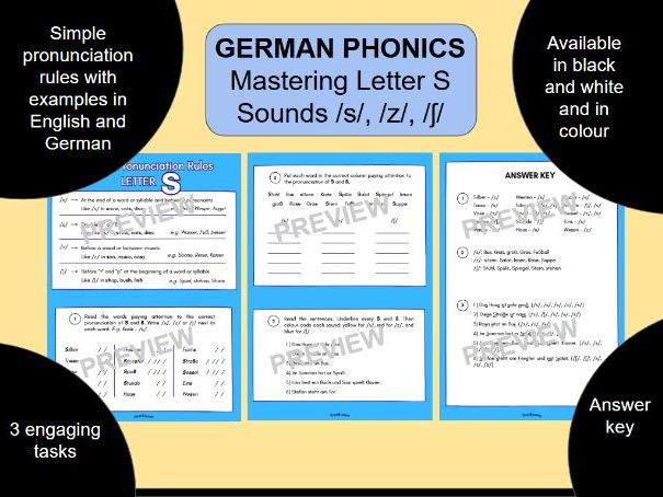 German Pronunciation Worksheet Letter S