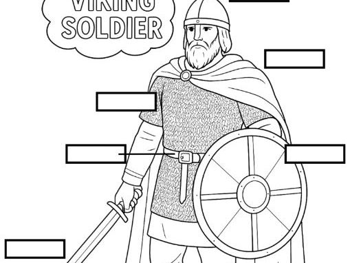 Viking Soldier Labelling and Colouring Worksheet