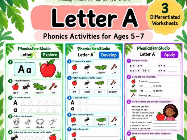 Letter A Phonics 3 Differentiated Levels