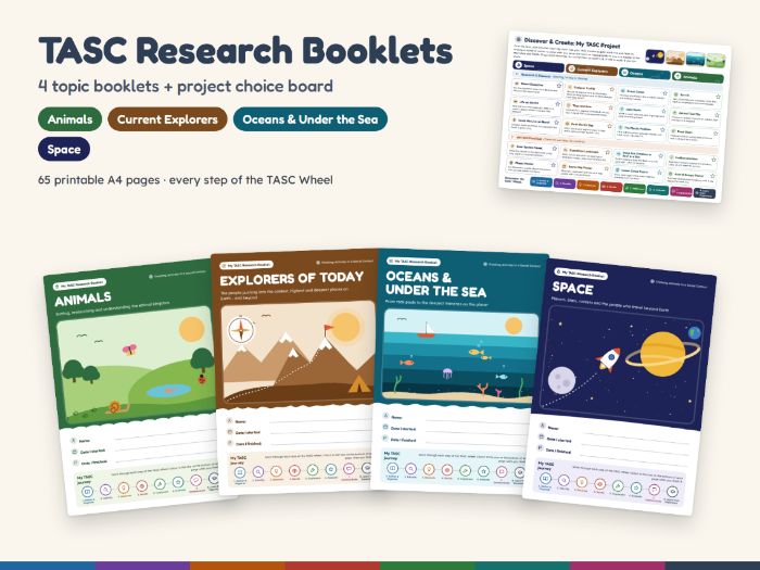 TASC Research Booklets – Animals, Explorers, Oceans & Space (KS2 Independent Project Pack)
