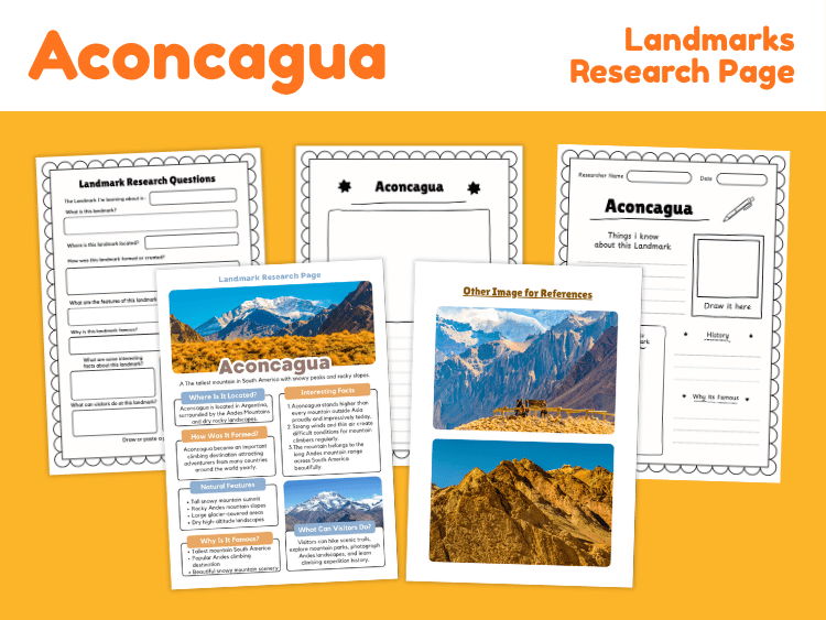 Aconcagua Landmark Research Project | Mountain Geography Worksheets