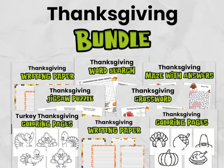 Thanksgiving Activities & Bulletin Board Bundle | Easy Worksheets for Elementary