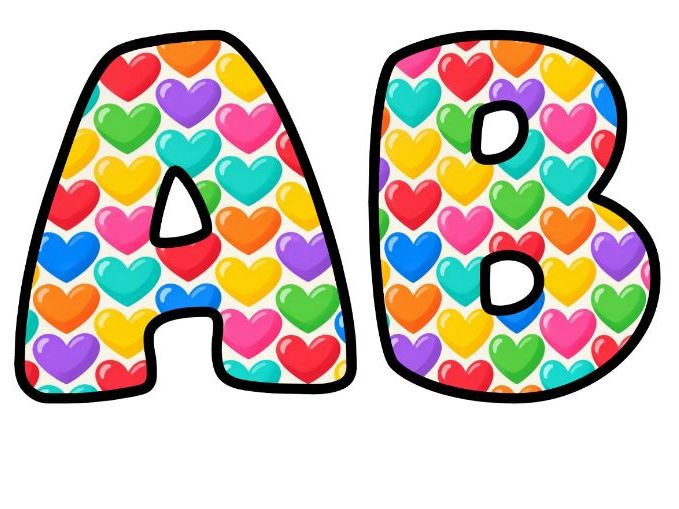Rainbow Hearts Bright Bubble Letters | Patterned Bulletin Board Letters | Classroom Display Pack
