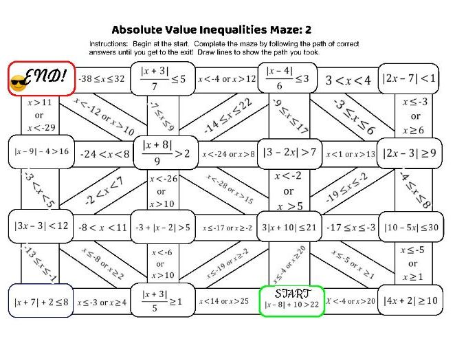 Absolute Value Inequalities. Maze 2