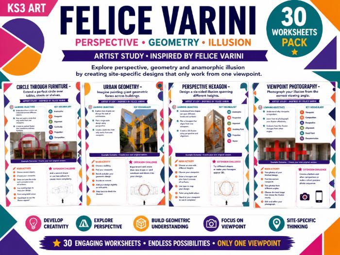 Felice Varini Artist Study – 30 Perspective, Geometry & Optical Illusion Art Worksheets | KS3 Art