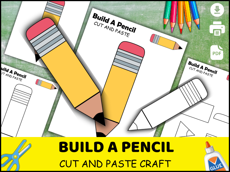 Pencil Craft Printable | Back to School Cut and Paste Activity | Preschool Coloring Worksheet PDF