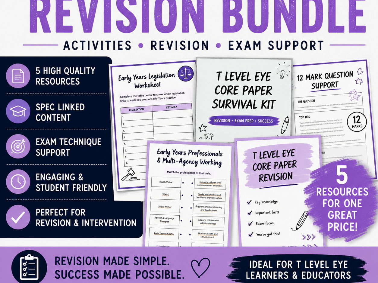 T Level EYE Core Paper Survival Bundle | Revision Activities, 12 Mark Support & Exam Prep