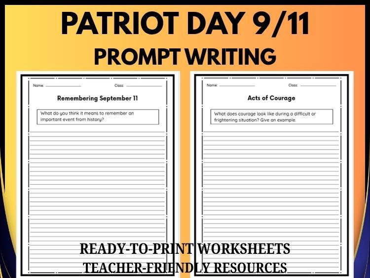 Patriot Day 9/11 Writing Prompts | 20 Prompts | Grades 2–8