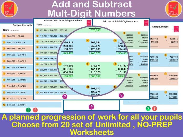Add  & Subtract 5 -8 digit numbers: Formal Method