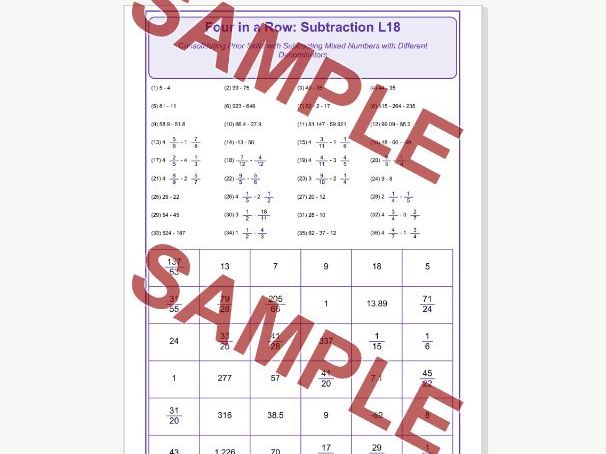 Subtraction L18 Four in a Row | Mixed Numbers With Different Denominators