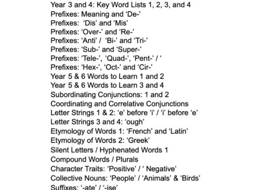 A4 Year 5 English Spelling List - KS2 National Curriculum