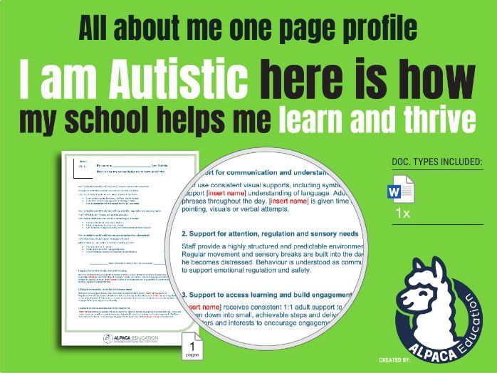 Autism One-Page Profile – “All About Me and How My School Helps Me Learn”- non verbal