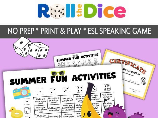 Summer Fun Activities | Roll & Speak | NO PREP PRINT & PLAY