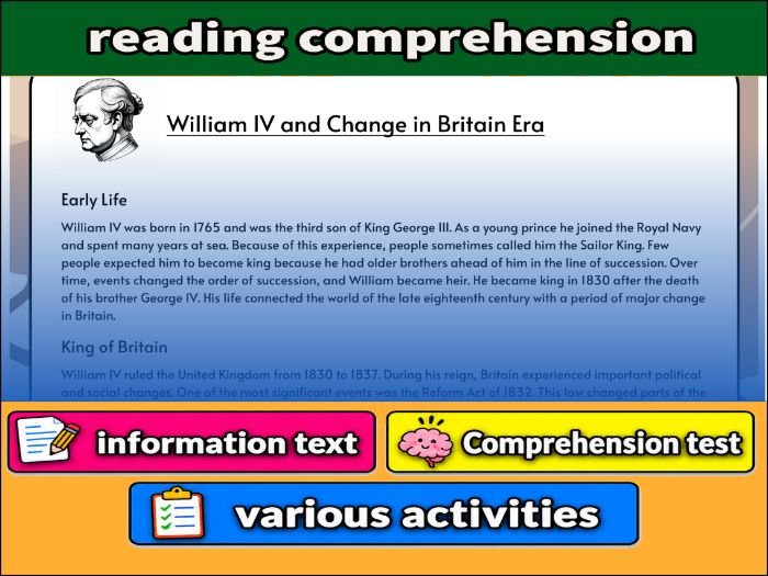 William IV and Change in Britain Era- Reading Comprehension, Worksheet & Activities