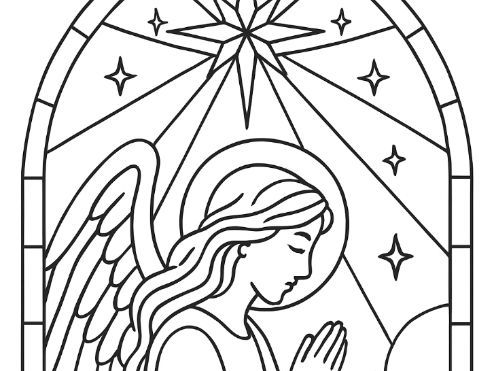 Nativity Christmas stained glass Colouring sheet Angel Gabriel