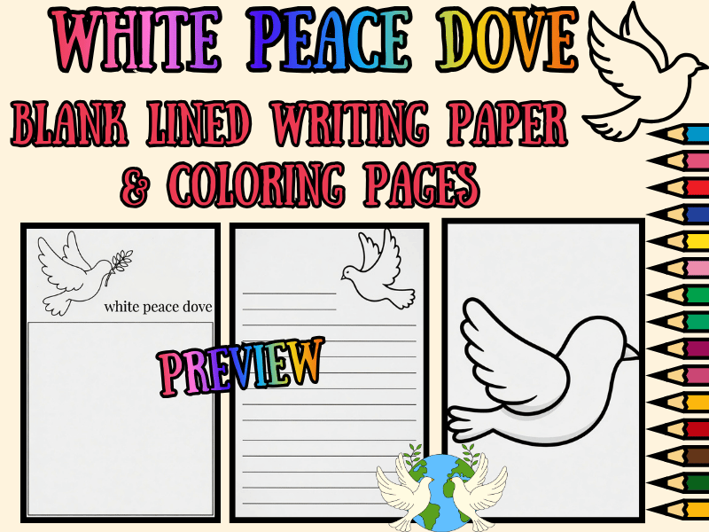 Peace Dove Writing Paper with Lines & Coloring Pages Pack | NO PREP Printable
