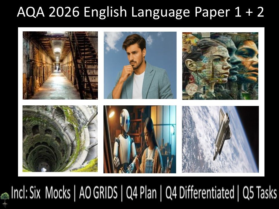 Six  AQA 2026 English Language Paper 1 + 2 Mocks | AO GRIDS | Q4 PLAN | Q4 Differentiated | Q5 Tasks