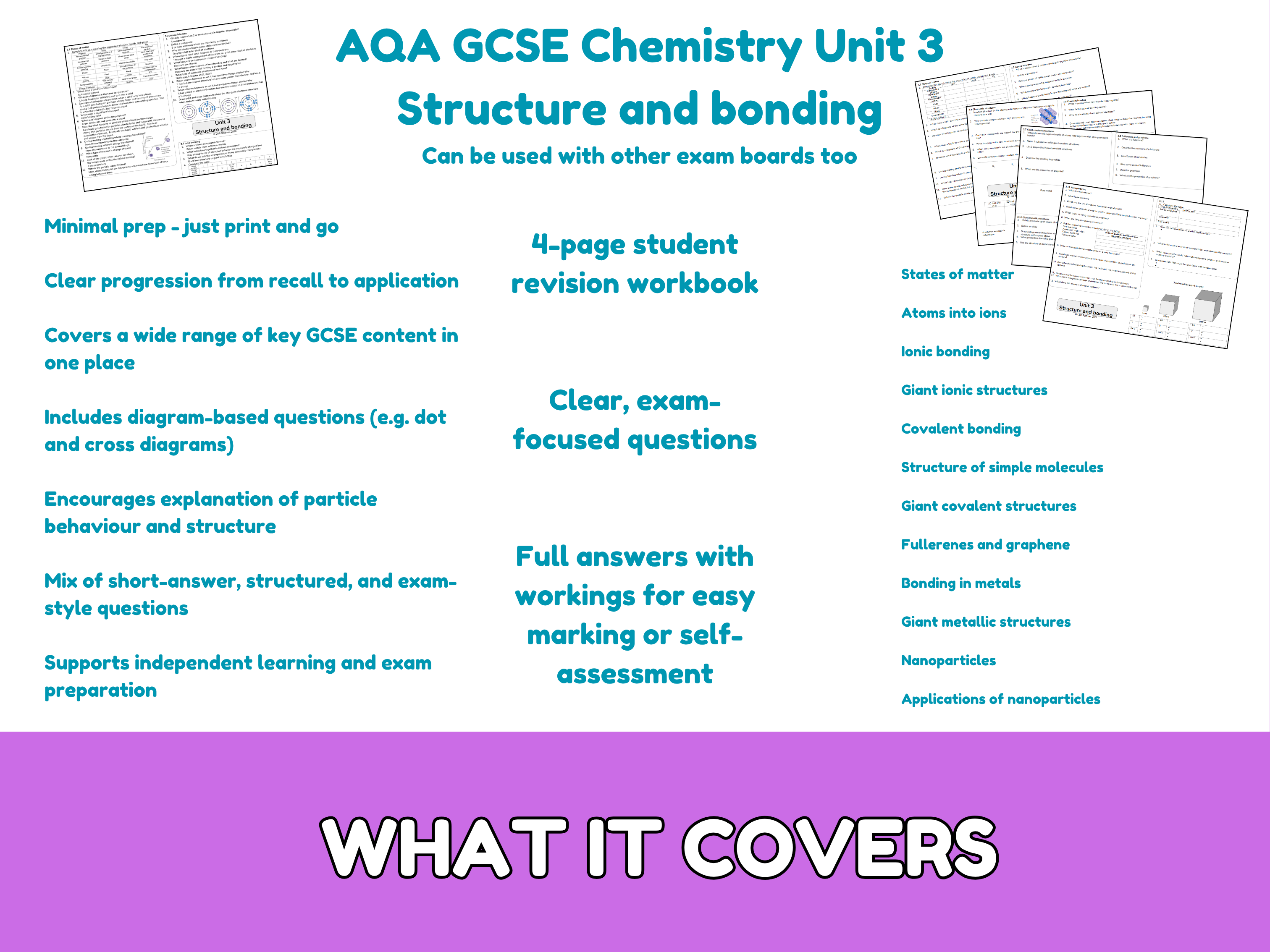 Structure and Bonding Revision Mat | AQA GCSE Chemistry Unit 3 | Ionic ...
