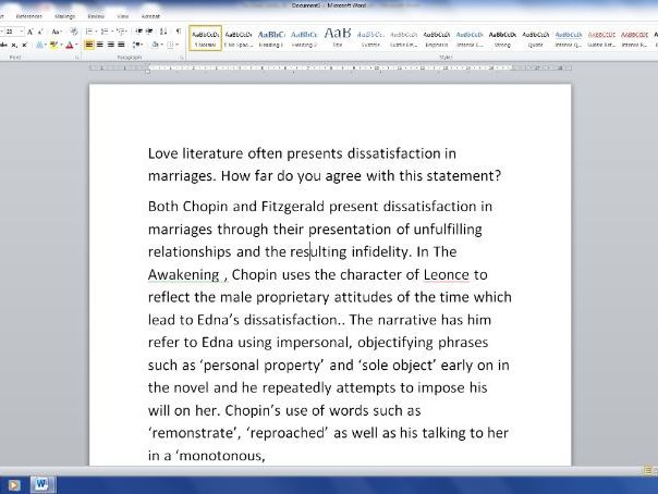 The Great Gatsby/The Awakening Example Paragraphs A Level English