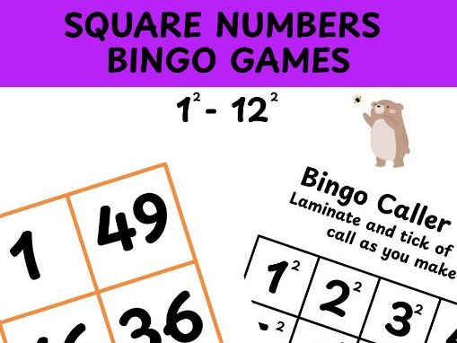 Square numbers bingo game for 1-12 squared