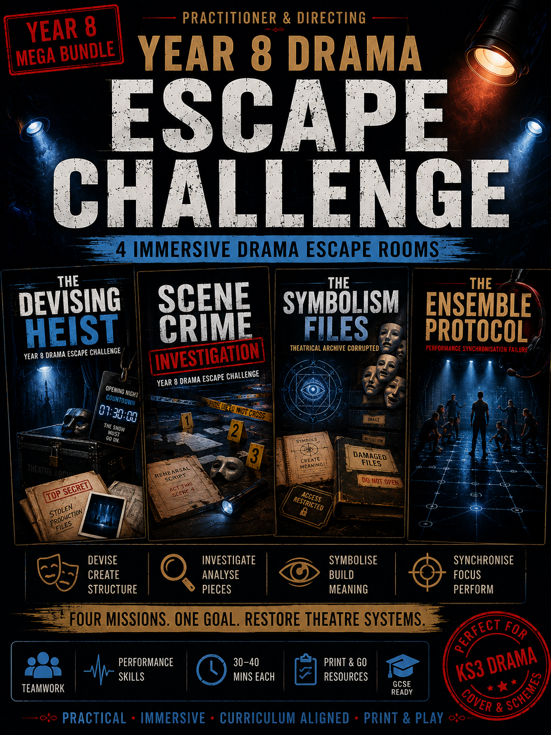 Year 8 Drama Escape Room Mega Bundle | 4 KS3 Drama Escape Challenges & Devising Activities