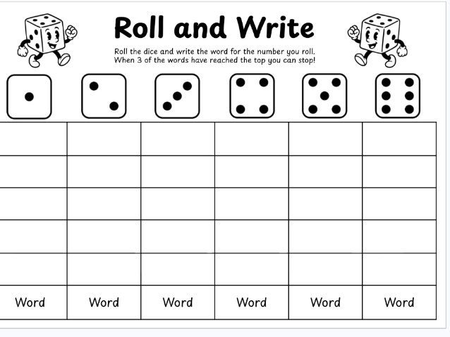 Roll and write - tricky word practice sheet EYFS / KS1