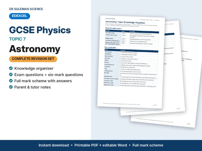 Edexcel GCSE Physics Topic 7 Astronomy Revision + Exam Questions