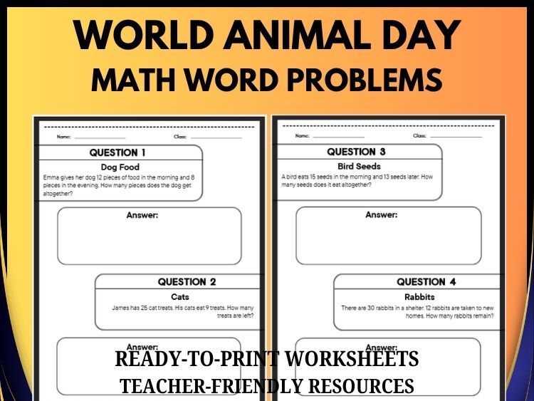 World Animal Day Math Worksheets | 40 Animal-Themed Questions & Answers for Grades 2–8