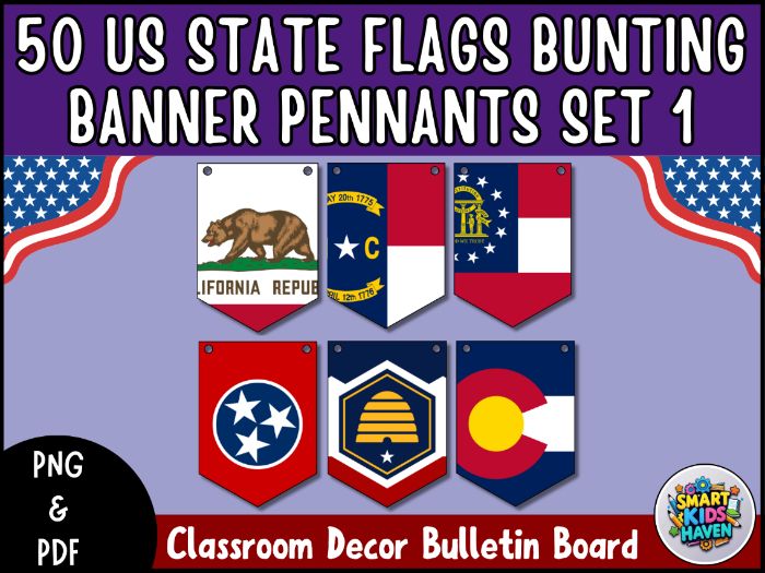 50 US State Flags Bunting Banner Pennants USA Geography Bulletin Board Decor 1