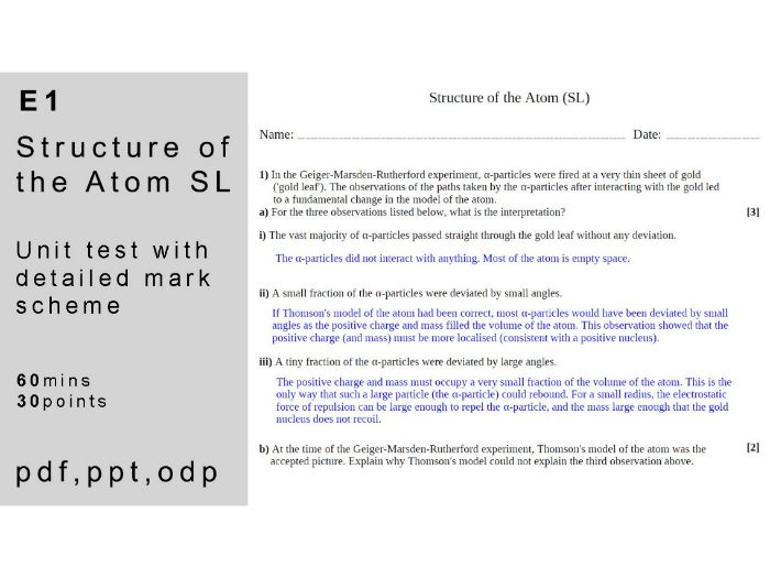 IB physics: E.1 - Structure of the Atom (SL). Unit Test.