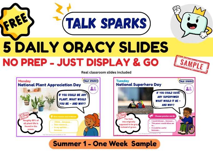 Talk Sparks FREE Sample: 5 Daily Oracy Slides | Editable | Voice 21 Compatible