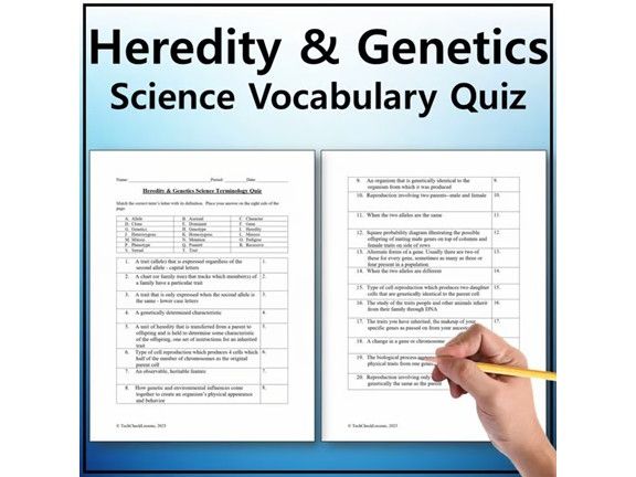 Heredity & Genetics Science Vocabulary Quiz - Editable Worksheet