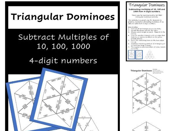 Triangular Dominoes - Subtracting Multiples of 10, 100, 100 - 4 digit numbers