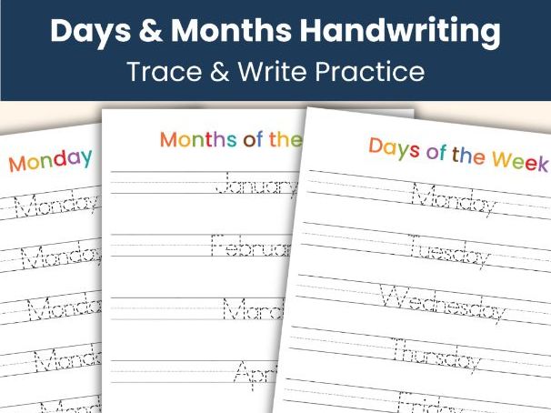 Trace the Days & Months Worksheets | Handwriting Practice | Early Writing Skills
