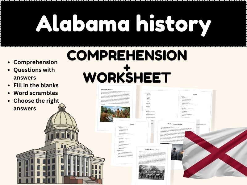 Alabama History Reading Comprehension Passages Worksheets and Activities