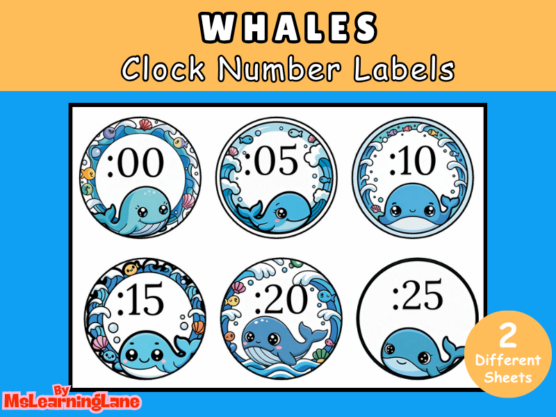 Whales Clock Cover | Ocean-Themed Printable Classroom Decor for Telling Time