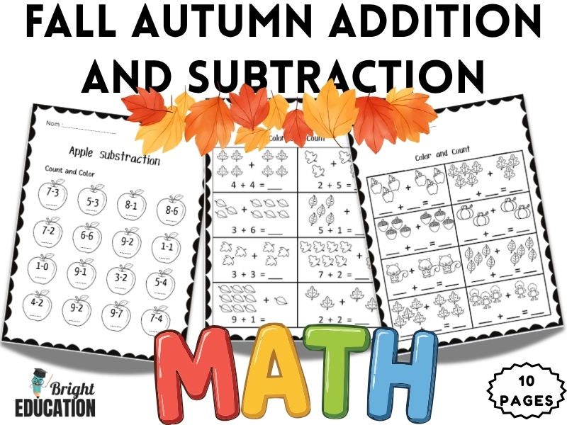 Fall Addition & Subtraction Worksheets | Autumn Math Coloring Activity