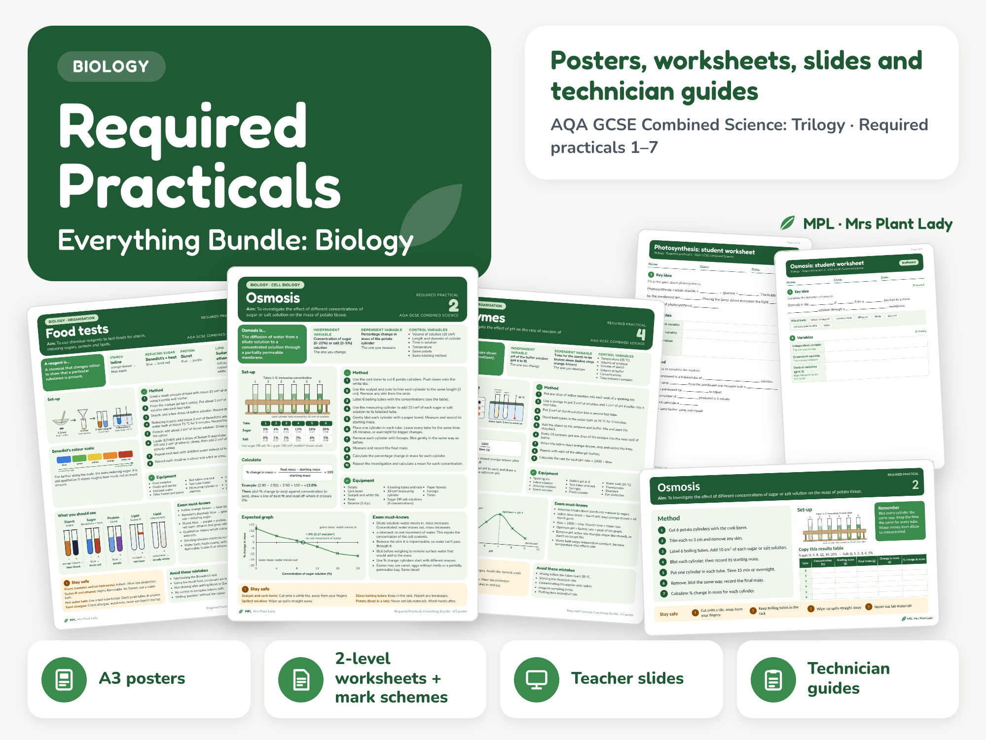 Biology Required Practicals Bundle | AQA GCSE Combined Science Trilogy | Practicals 1–7 | A3 Posters, Worksheets, Slides, Technician Guides