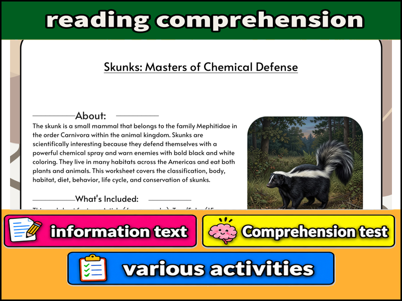 Skunks: Masters of Chemical Defense :  & Comprehension Test