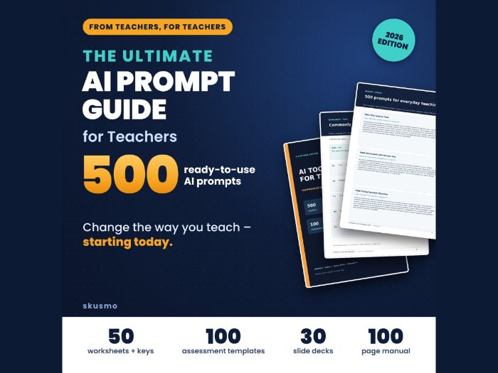 AI Prompts for Teachers – 500 ChatGPT Prompts + Worksheets, Rubrics & Slides
