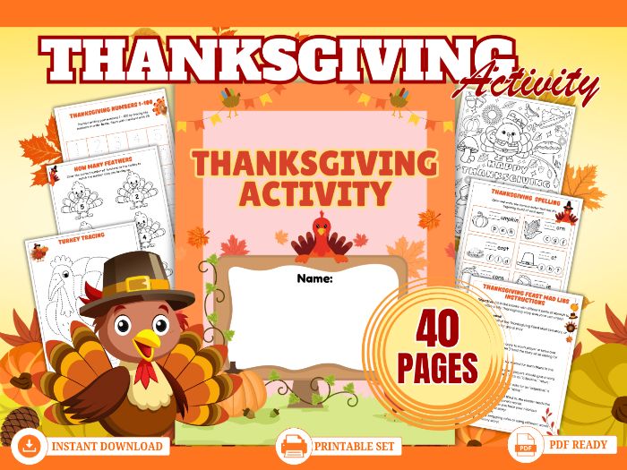 Thanksgiving Activity Book For Grades 1-3, Games, Puzzles, Mazes, Hidden Objects,