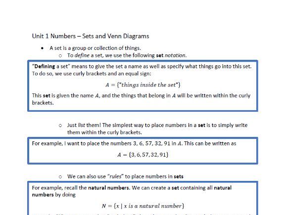 IGCSE Mathematics Unit 1 Sets and Venn Diagrams 0580 | Teaching Resources