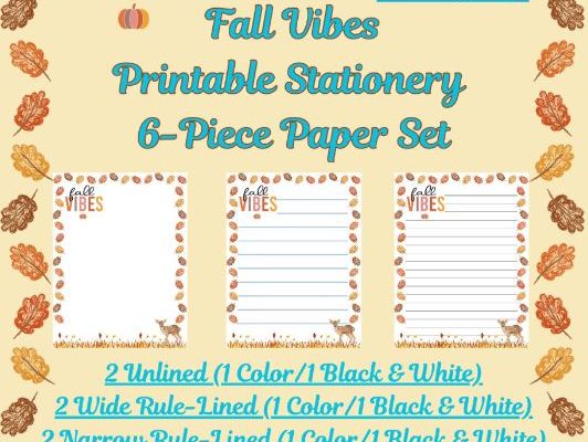 Fall Vibes! Stationery Pages 6 Printable Writing Papers (Color/B&W)